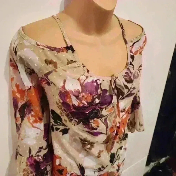 Inc International Concepts Floral Print Cold Shoulder Peasant Blouse, Sz 12; $70 - Picture 3 of 10